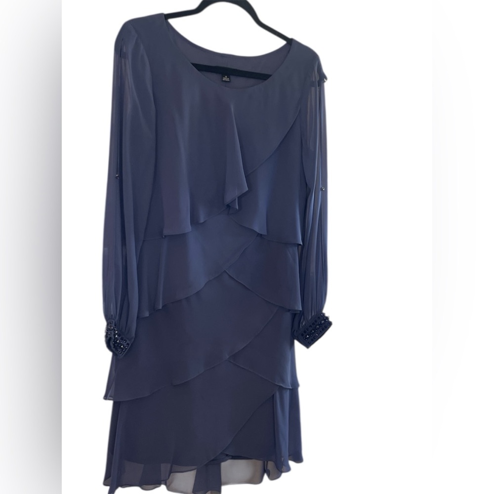 SLNY fashions New York cocktail dress size 8 chiffon a line tiered embellished - Picture 2 of 6